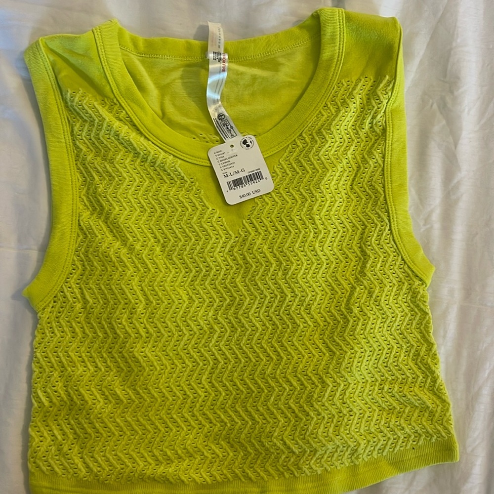 NWT free people highlighter yellow workout top crop size medium/large